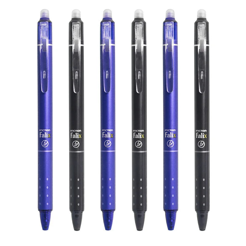 12pcs Press Type Erasable Gel Pens 0.5mm Black/Blue Ink Bullet Washable Handle Magic Refills Rod Super Capacity Ink Writing