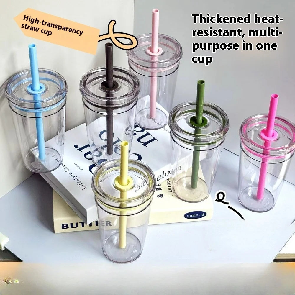 450ML Summer High-value Milk Tea Straw Plastic Cup Transparent Multi-color Thickened Coffee Cup Office Water Cup