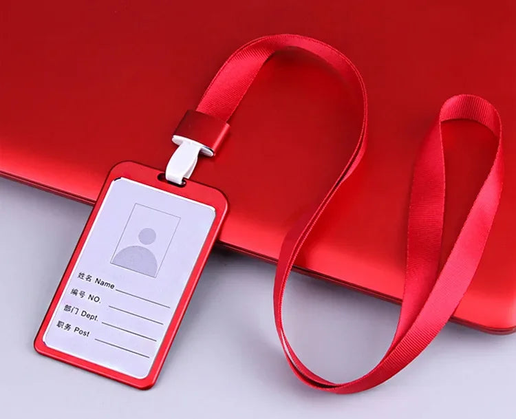 Fashion Card Cover Women Lanyard Aluminum Alloy Work ID Card Holder Business Work Card ID Badge Holder Metal Bags Case