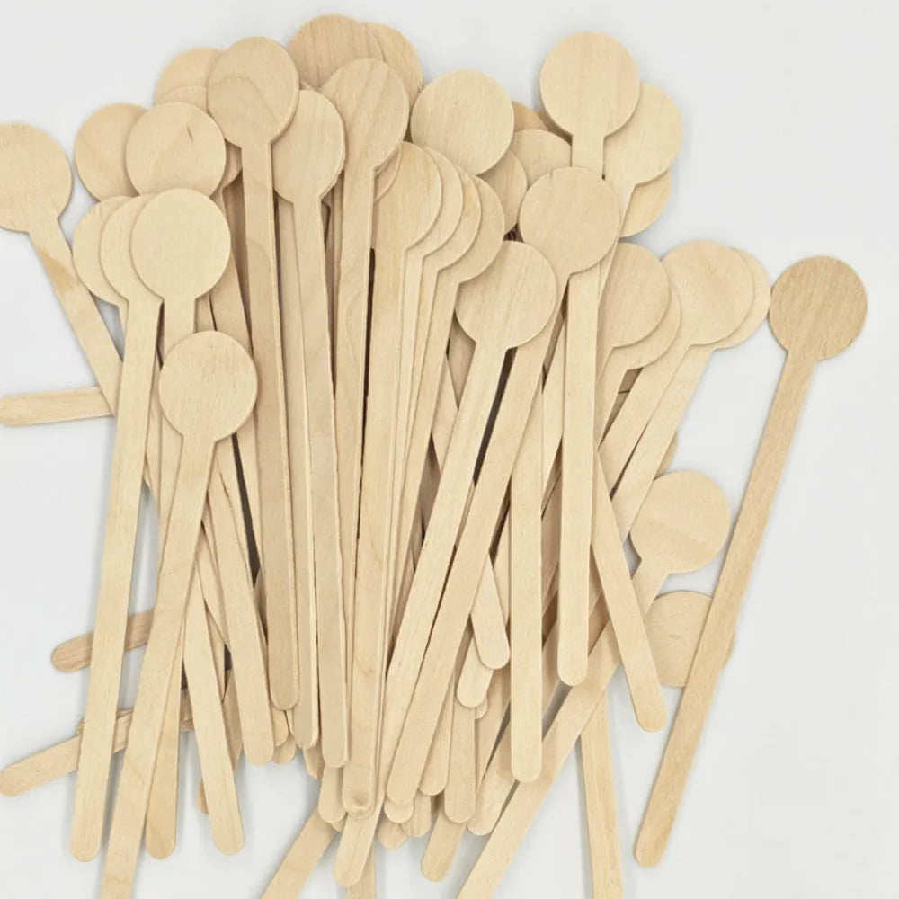 100 Pcs Wooden Coffee Stirrer Sticks Round Head Biodegradable Hot/Cold Drinking Stir Popsicle Disposable Coffee Swizzle Stick