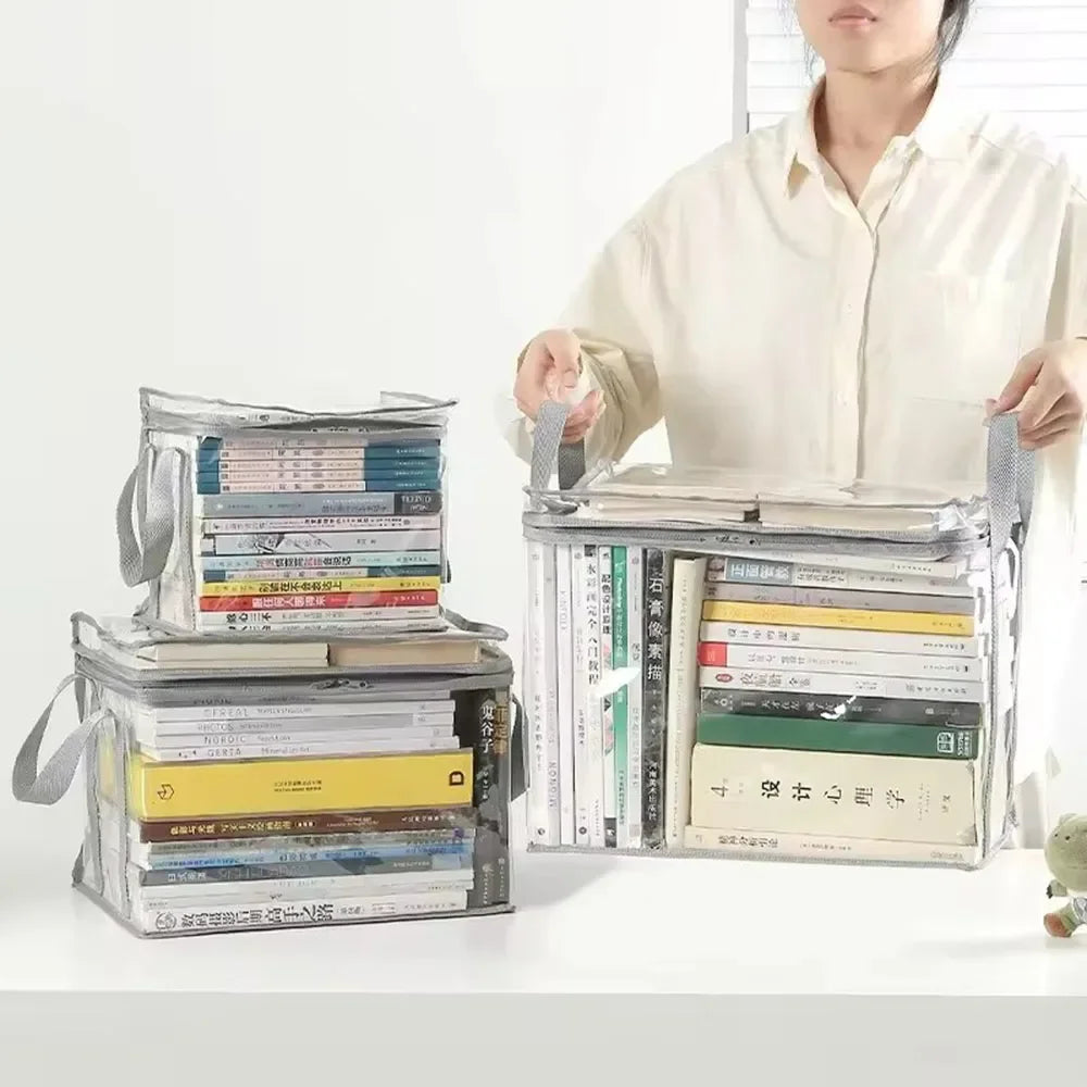 Foldable Transparent Storage Organizer Box Collapsible with Handle for Books Toys Office Supplies Dorm Classroom Home