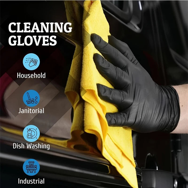 10-200pc Nitrile Gloves Black Rubber Gloves Latex Disposable Gloves Work Housework Car Industry Gardening Pet Care Cooking Tools