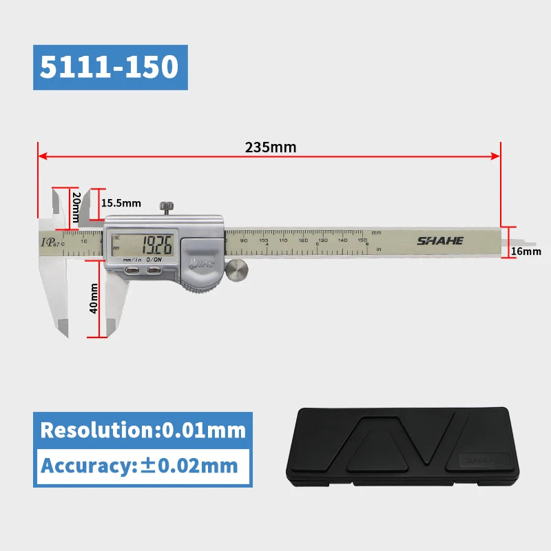 SHAHE Digital Caliper IP67 Coolant/Water/Dust Proof ,150/200/300mm Stainless Steel Digital Vernier Calipers Measuring Tool