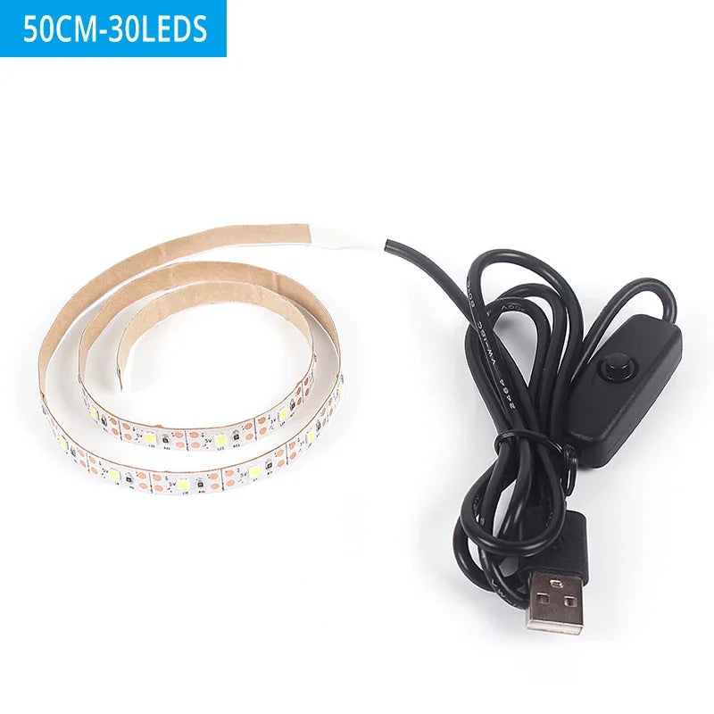 USB LED Strip Lights 2835 DC5V With Switch Flexible Lamp Tape Ribbon TV Desktop Computer Screen Background Lighting Home Decor