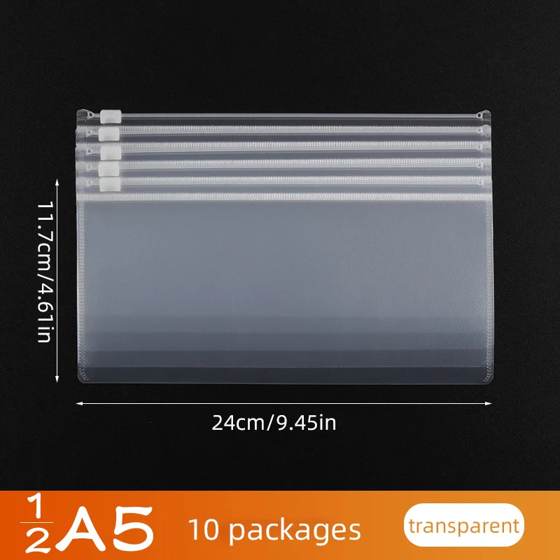 10PCS A4A5A6 Exam Mesh Zipper Bag Student Office Simple Large Capacity Transparent Document Bags