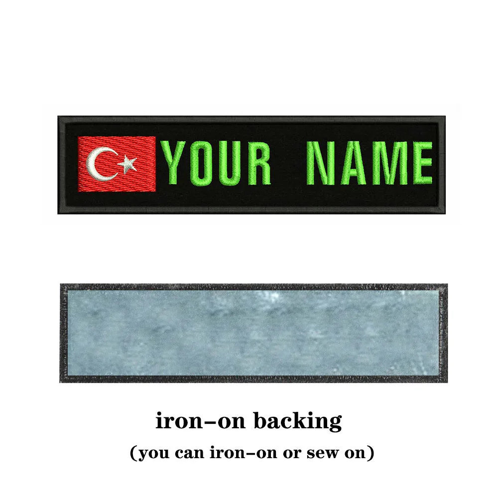 Turkish Flag Turkey 10X2.5cm Embroidery Custom Name Text Patch Stripes Badge Iron On Or  Patches