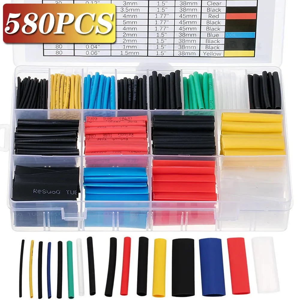 580/328/127PCS Heat Shrink Tubing Wrapping Kit 2:1 Shrinkable Wire Shrinking Wrap Tubing Wire Connect Cover Protection Sleeving