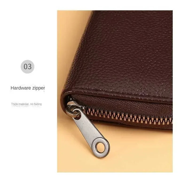 Multi Slot Card Holder Vintage Small Wallet Women Men Business Bank Credit Card Bag Male Coin Pouch Solid Leather Zipper Wallet