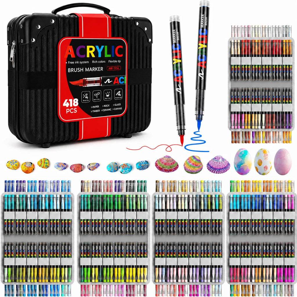 12-366 Colors Acrylic Marker Set Waterproof Acrylic Brush Marker Professional Acrylic Painting Marker DIY Art Supplies