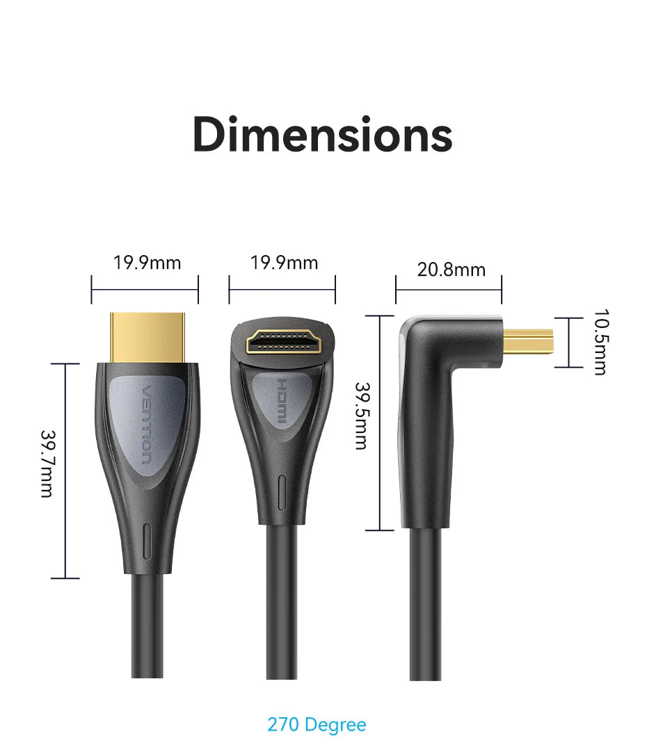 Vention 90° Angled HDMI 2.0 Cable 4K60Hz Ultra HD High-Speed Cord for Xiaomi TV Monitor Laptop PS5 Xbox PC HDR Video HDMI Cable
