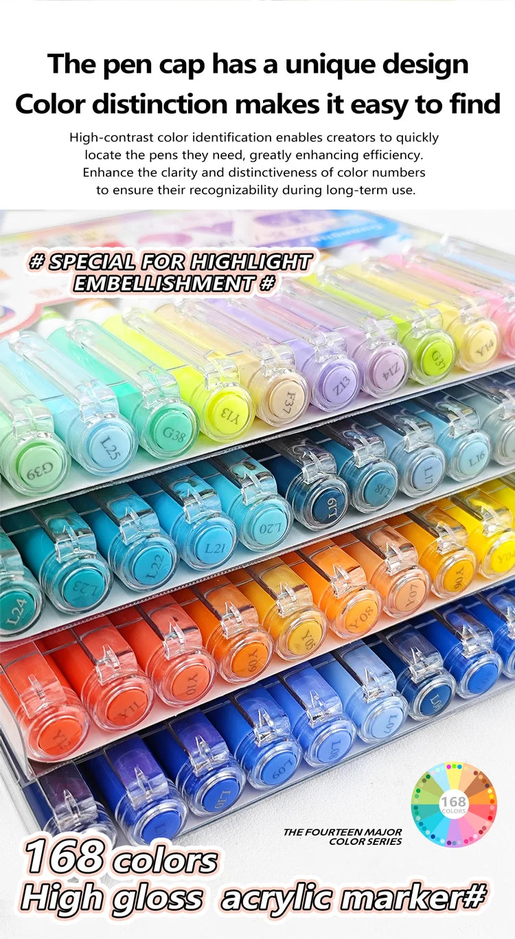 GuangNa 168/12 Colors High Gloss Acrylic Marker Pen Set,Hard Headed Drawing Pens,DIY Graffiti Paint Pen Stationery,GN.586