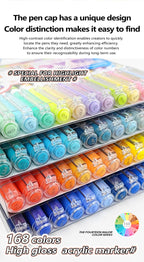 GuangNa 168/12 Colors High Gloss Acrylic Marker Pen Set,Hard Headed Drawing Pens,DIY Graffiti Paint Pen Stationery,GN.586