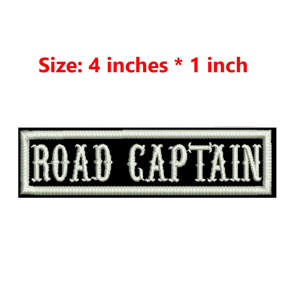 4 Inches Wide Iron On Embroidery White Texts And Border Name Tag PRESIDENT,ORIGINAL,SECRETARY,ROAD CAPTAIN,MEMBER,V. PRESIDENT