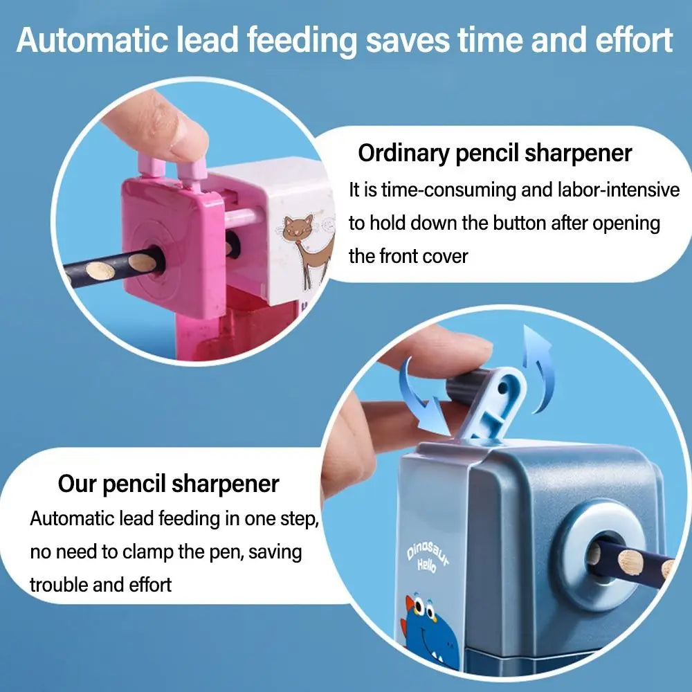 Cartoon Dinosaur Pencil Sharpener Hand-cranked Mechanical Tool Automatically Enters Lead Anti Sticking Lead Office Gift Student
