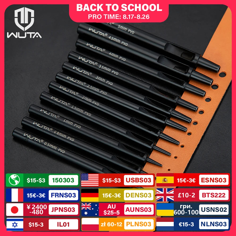WUTA 1PC Leather Punching Tool Round Hole Hollow Puncher Black Titanium Plated Anti-rust DIY Craft Tool for Belt,Watch Band