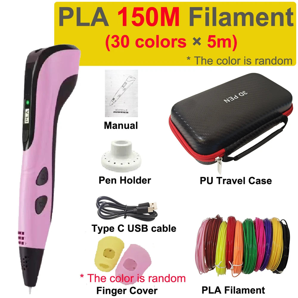 New 3D Pen 3D Printing Pen for Children 1.75mm PLA Filament DIY Drawing Birthday Christmas Gifts for Kids with Travel Case