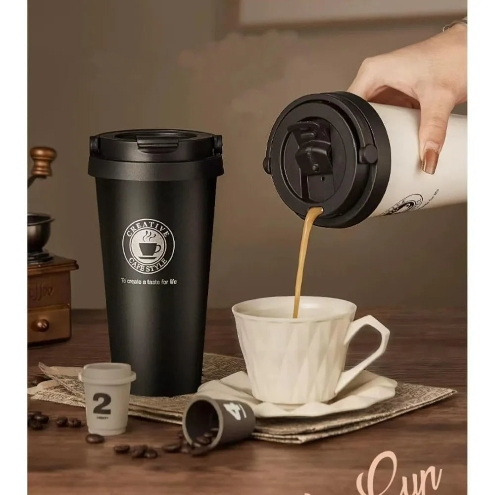 16Oz InsulatedCoffeeCupCoffeeThermosFlask with Leak Proof Lid AndHandle 304 Material Double Wall Insulation and Leak ProofDesign