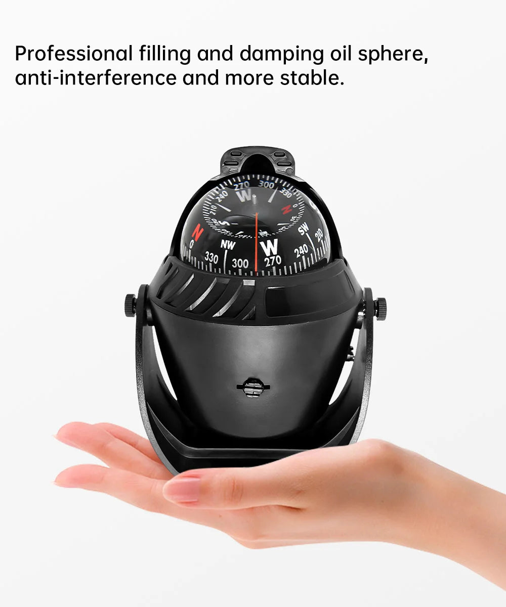 For Boat Yacht Car Waterproof Navigation Compass With Electronic LED Light White/Black Marine Sea Pivoting Marine Compass