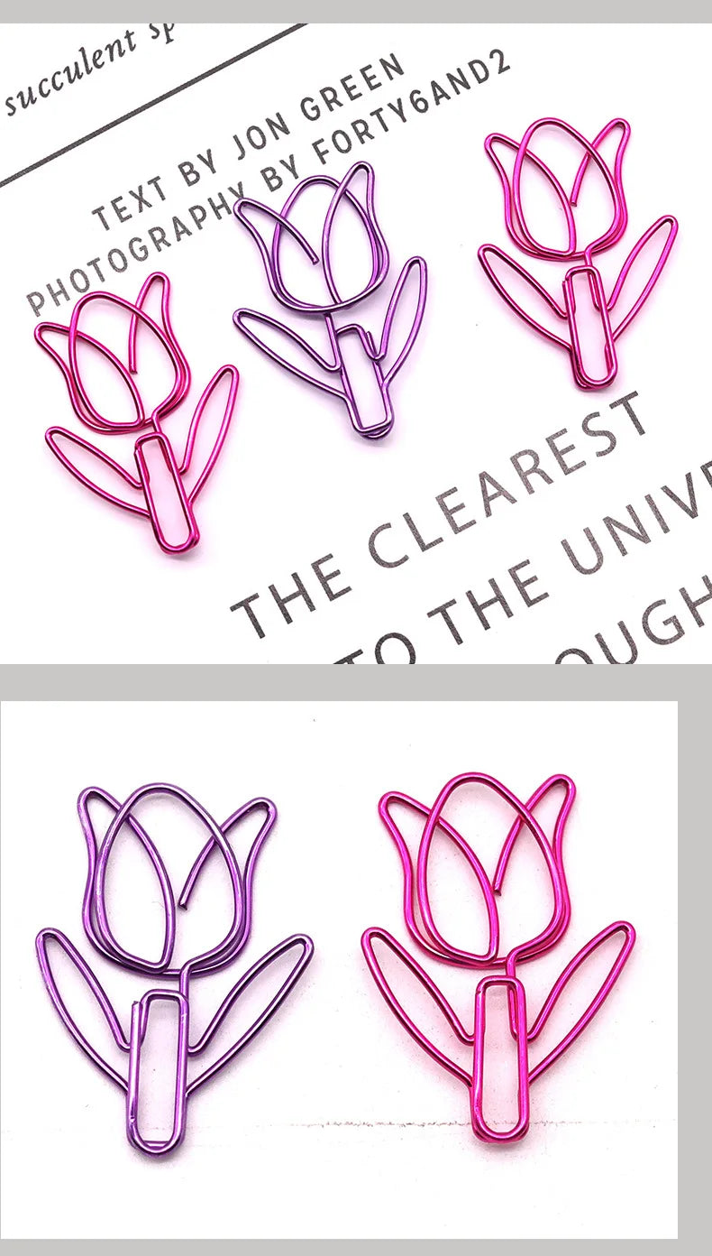 20/50PCS Tulip Paper Clips Kawaii Notebook Planner Bookmarks Korean Stationery Ticket Photo Clip Office Supplies Bookmark Folder