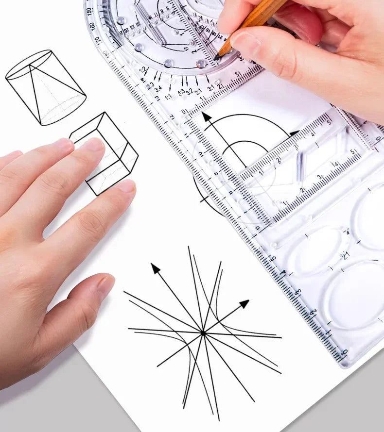 Multifunctional Geometric Function Ruler Set Mathematics Drawing Template Measuring Tool for Art Student School Office Supplies