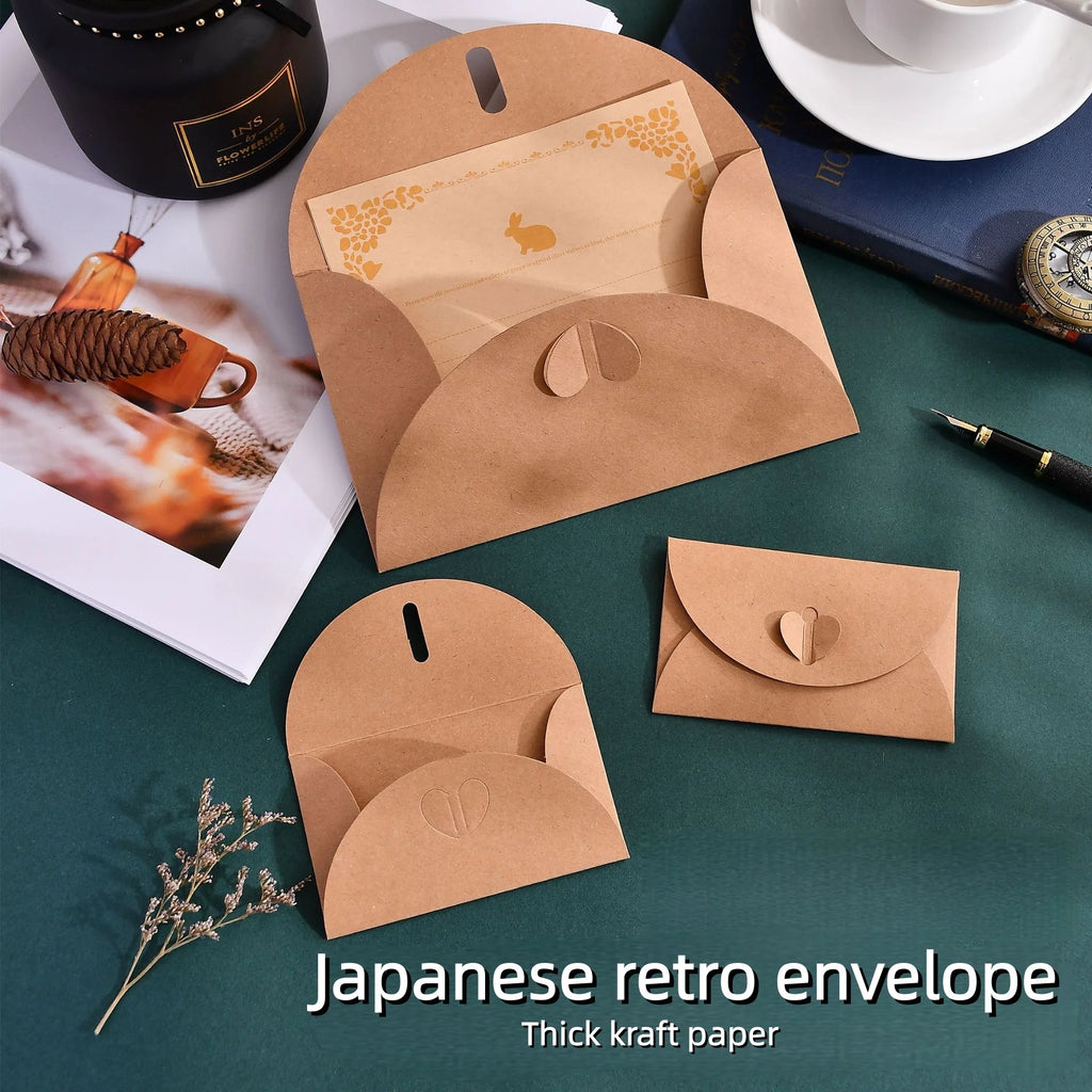 50pcs Japanese Kraft Paper Heart Envelopes - Vintage Ins Aesthetic for Couples Love Letters, European Style Creative Pouch
