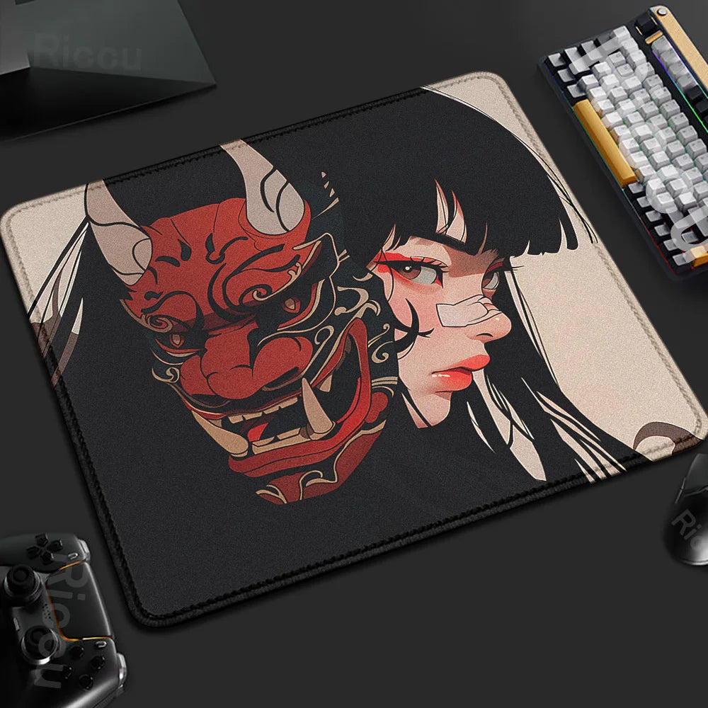 45x40CM Non-slip Mousepad Mask Girl Speed Table Pad E-Sports Keyboard Oni Mice Mat Game Professional Premium Suture Edge Deskmat