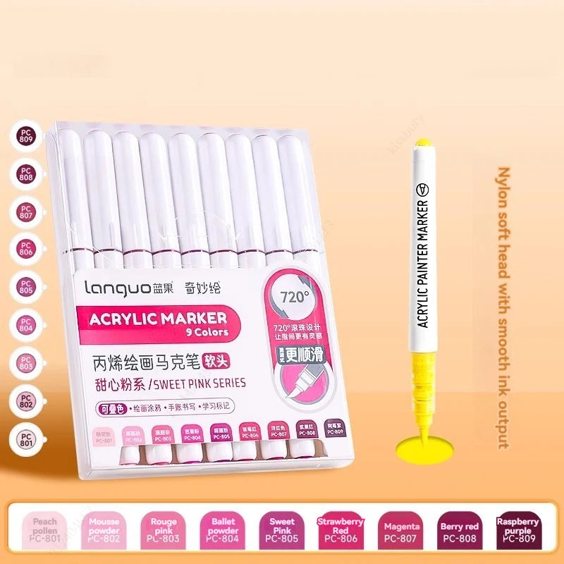 Languo Colors Acrylic Paint Art Marker Pen Set Black/White/Gold/Silver DIY Graffiti Drawing Pens for Writing Painting Stationery
