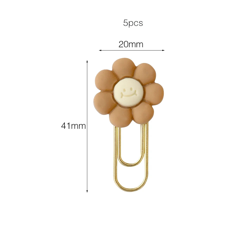 5PCS flower Paper Clips cream Bookmarks Planner Clips for Fun Office Supplies School Gifts