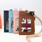 Portable PU Leather Card Bag Holder with Neck Lanyard Student Card Bag Coin Purse Card Case Zipper Bag Office Casual Supplies