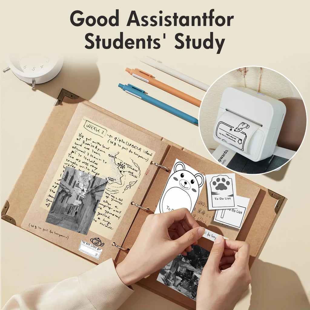 Inkless Thermal Label Printer Portable Bluetooth Pocket Label Maker Home Study with 1roll Stickable Label Paper PC Android IOS