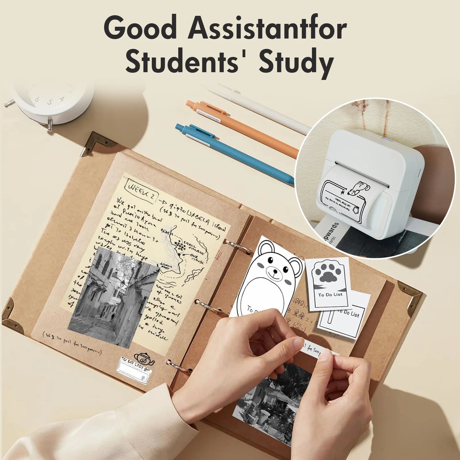 Inkless Thermal Label Printer Portable Bluetooth Pocket Label Maker Home Study with 1roll Stickable Label Paper PC Android IOS