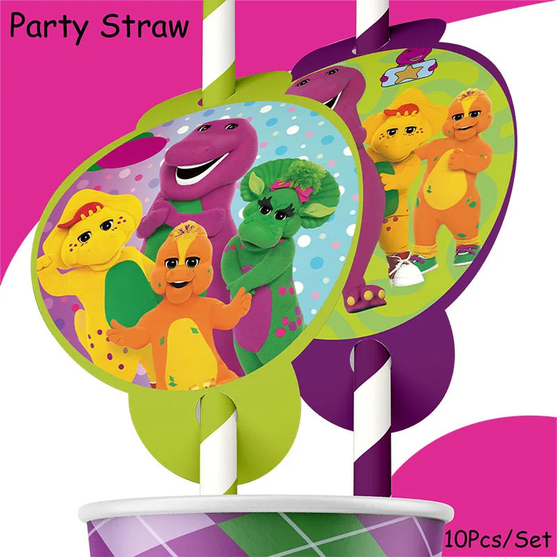 Dinosaur Barney Party Supplies Decorations Kids Birthday Disposable Tableware Tablecloth Cups Plate Party Theme Favors