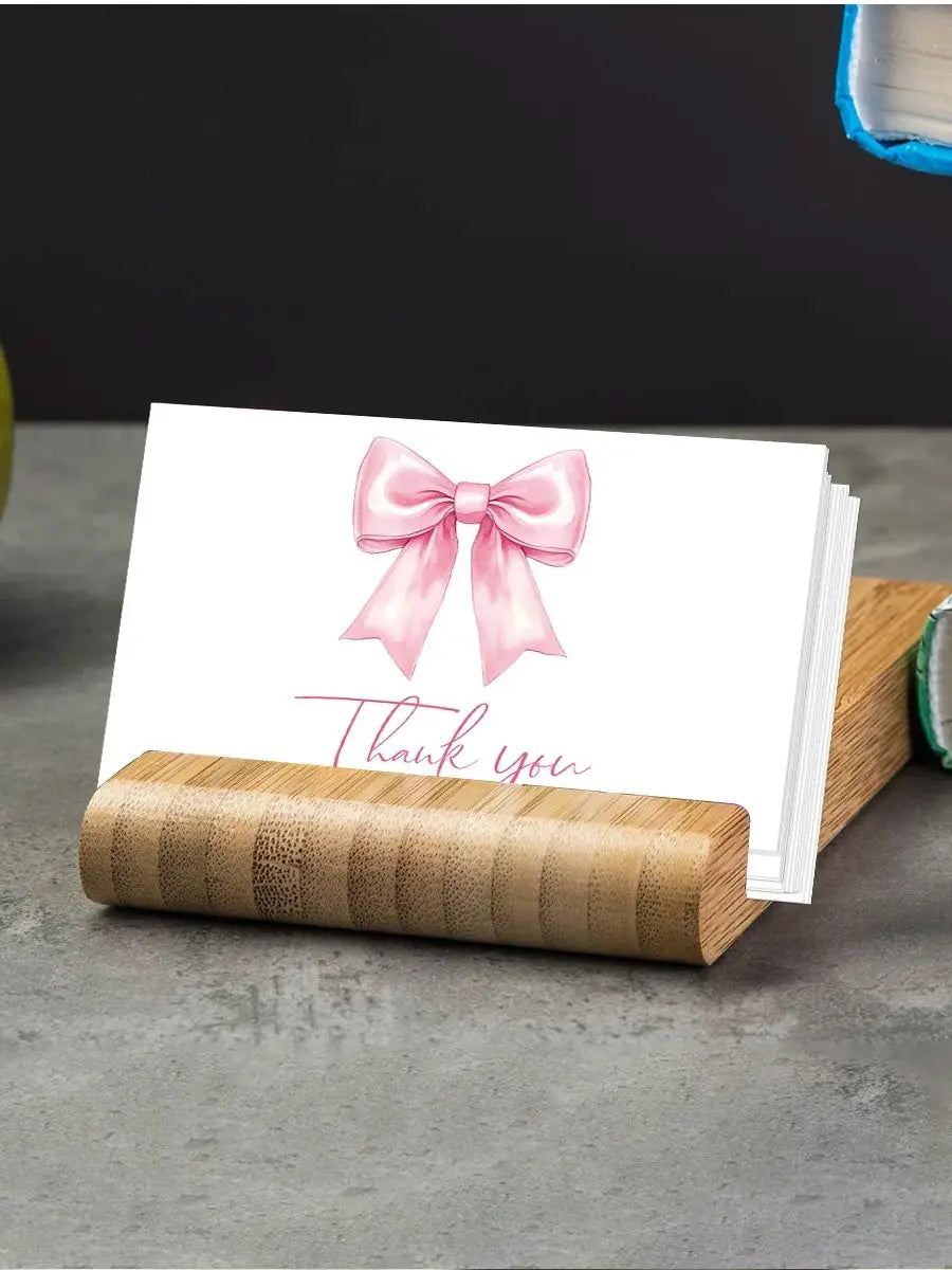 50pcs Watercolor Pink Blue Bowk Thank You Cards,Business Retail Customer Gift Wrapping Cards,Back Blank Note Greeting Small Card
