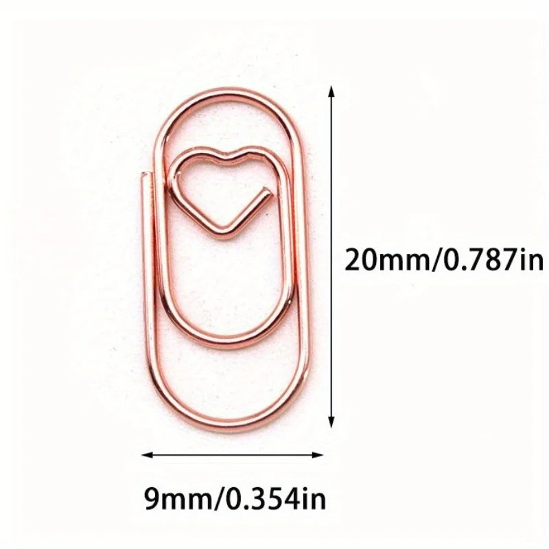 100pcs Mini Metal Heart Shaped Paper Clips Cute Decorative Paperclips Office School Home Document Notes Organization Paperclips
