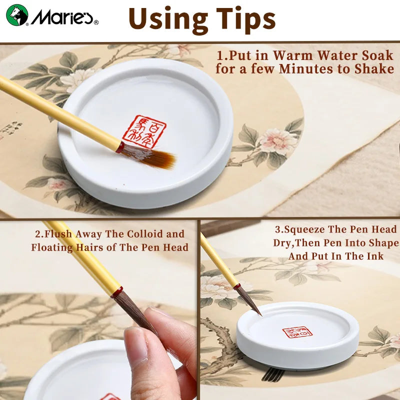 Marie's 3 Pack Detail Watercolor Paint Brush Set,Fine Line Brush for Calligraphy,Chinese Painting