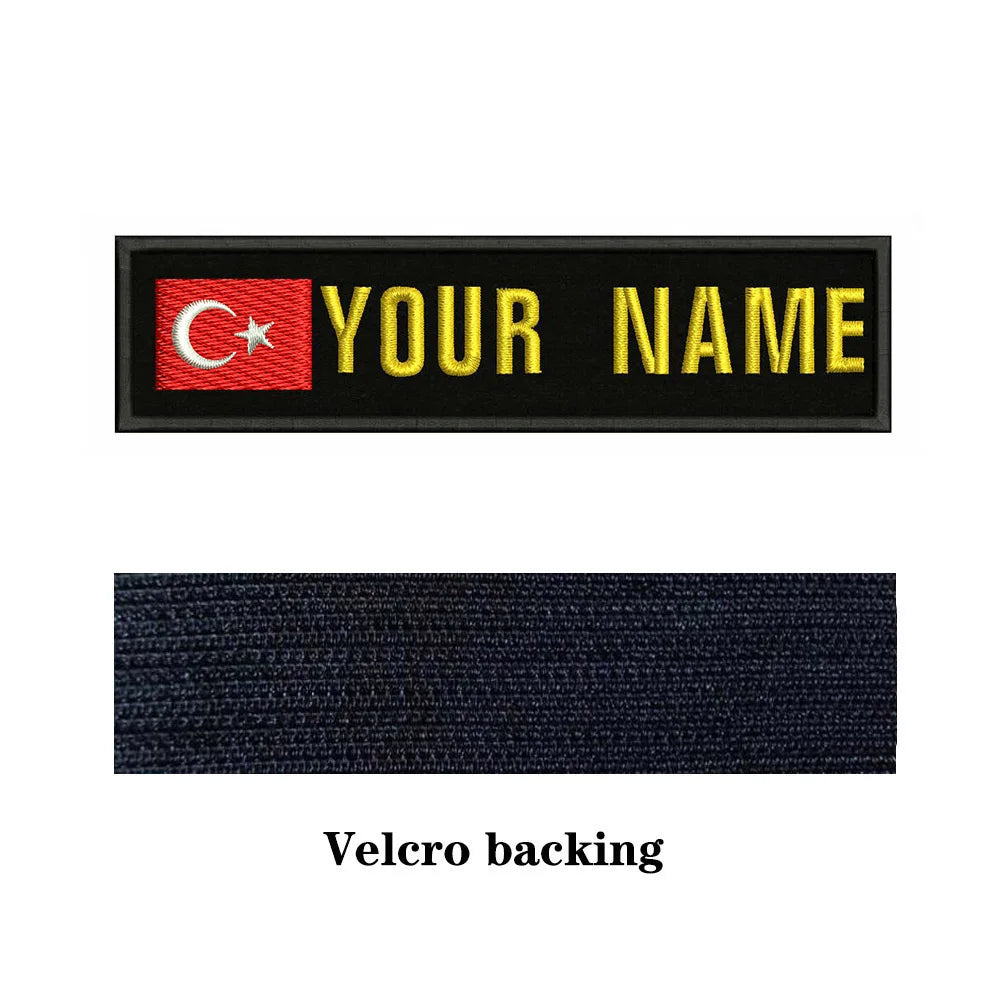 Turkish Flag Turkey 10X2.5cm Embroidery Custom Name Text Patch Stripes Badge Iron On Or  Patches