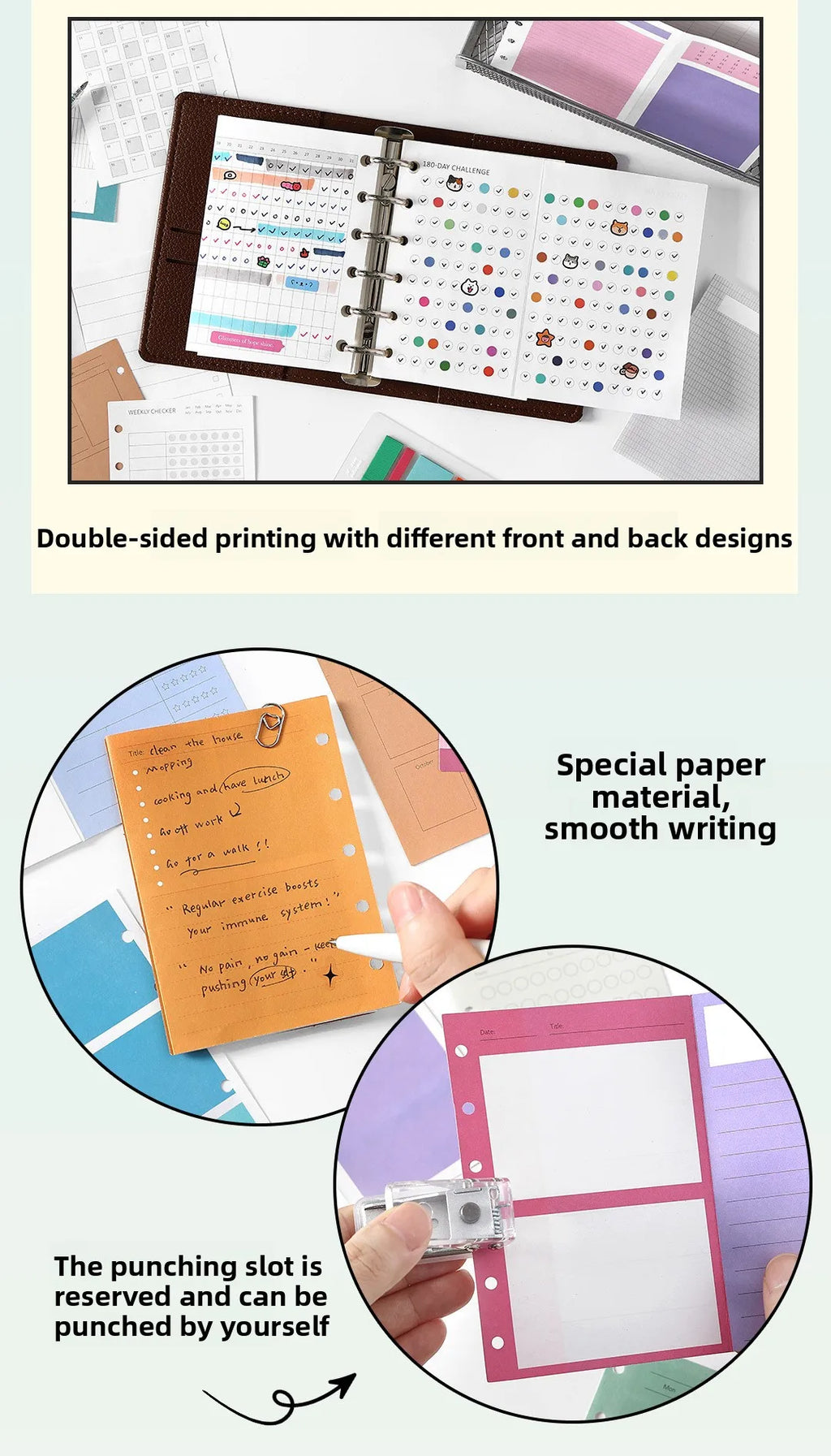 A7M5 Two Size 20Sheets Loose Leaf Inner Page Notebook Refill Spiral Weekly Monthly To Do Inside Paper Stationery