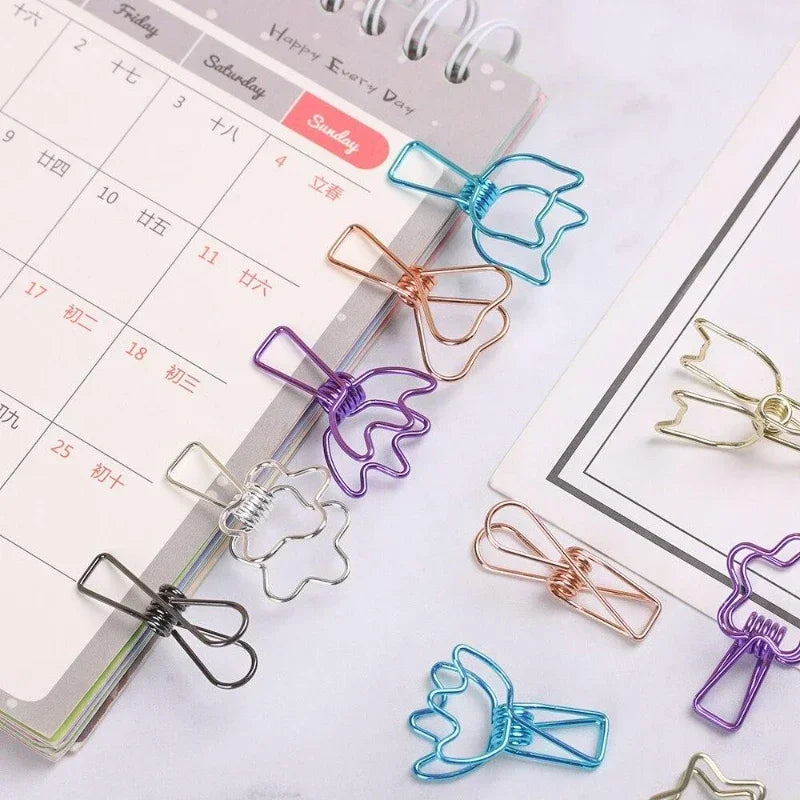 6PCs/Set Hollowed Out Design Metal Binder Clip Long Tail Office Hand Book Folder Paper Organizer Stationery Fish