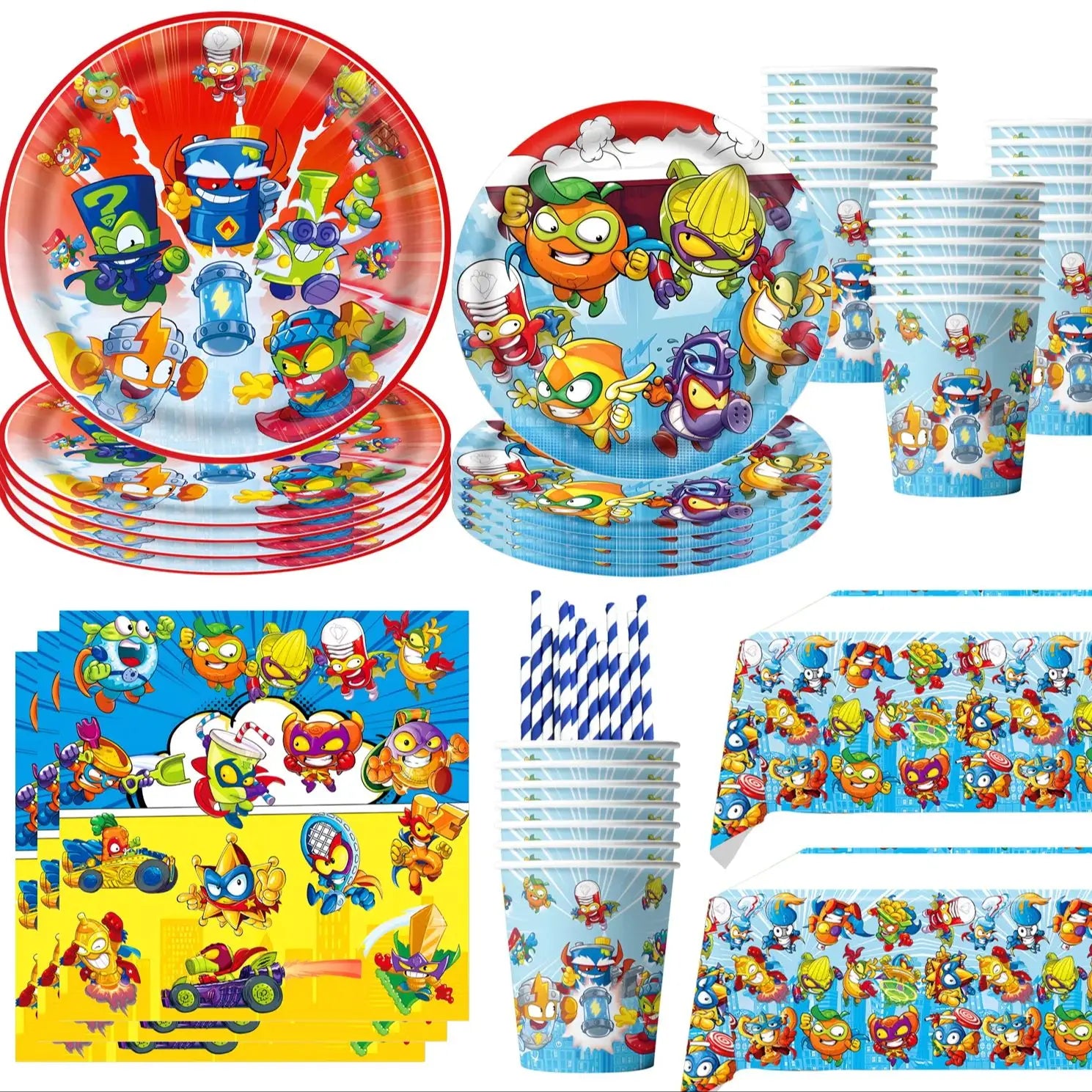 Cartoon Superzings Birthday Party Decoration Disposable Tableware Tablecloth Plates Cups Napkin Kids Favor Gifts Party Supplie