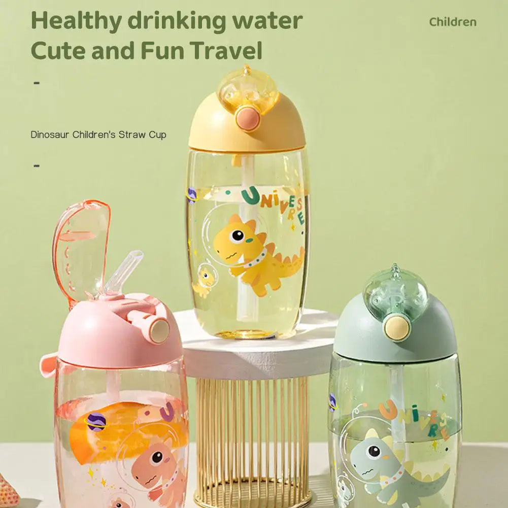 500ml Children's Dinosaur Water Bottle With Silicone Straw Leak Proof Plastic Water Bottle Summer Children's Water Cup