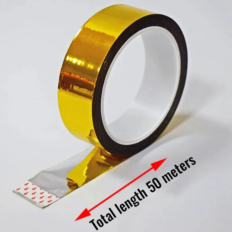 50M Glitter Slim Gold Silver Foil Washi Tapes Self-Adhesive Wrapping Shiny Wrapping Cookie Jars Packaging Tape Twist Tie Line
