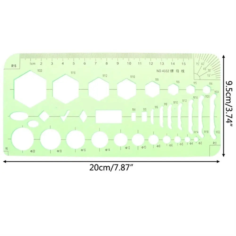17 Styles Rulers Green Plastic Circles Geometric Template Ruler Stencil Measuring Tool Stationery Students Drawing Curve Ruler