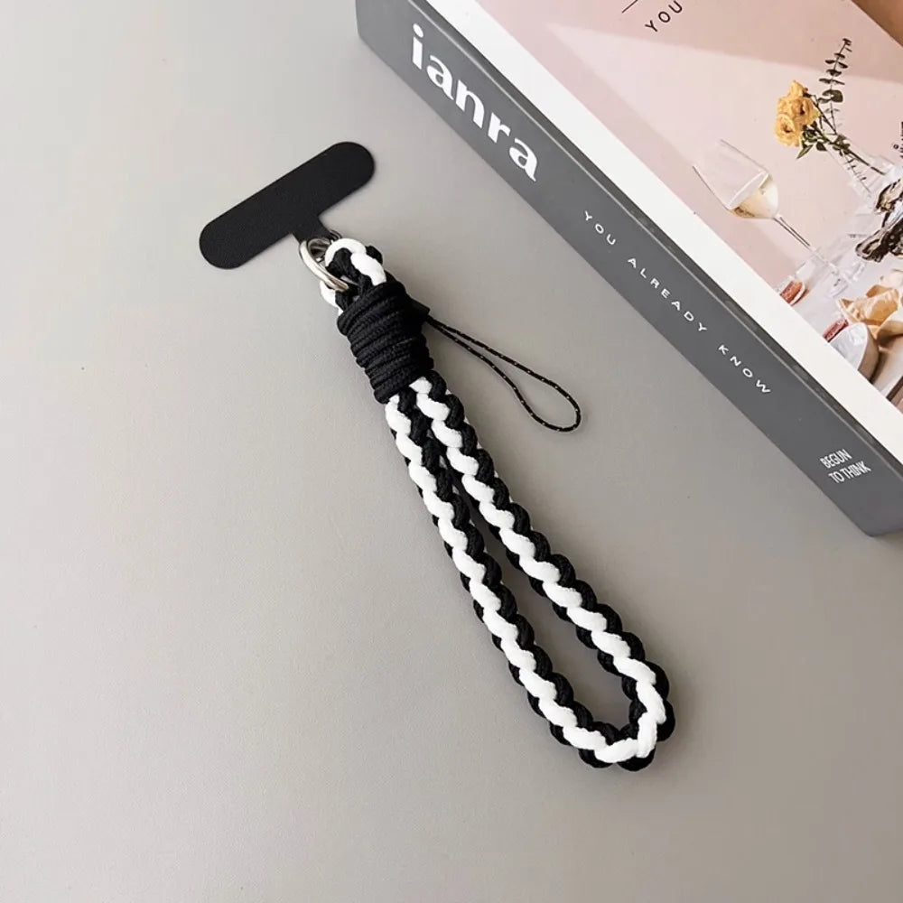 IN Korea Universal Braided Short Mobile Phone Lanyard Strap Hanging Chain Ring Cord with Patch Wrist Strap Cell Phone Detachable
