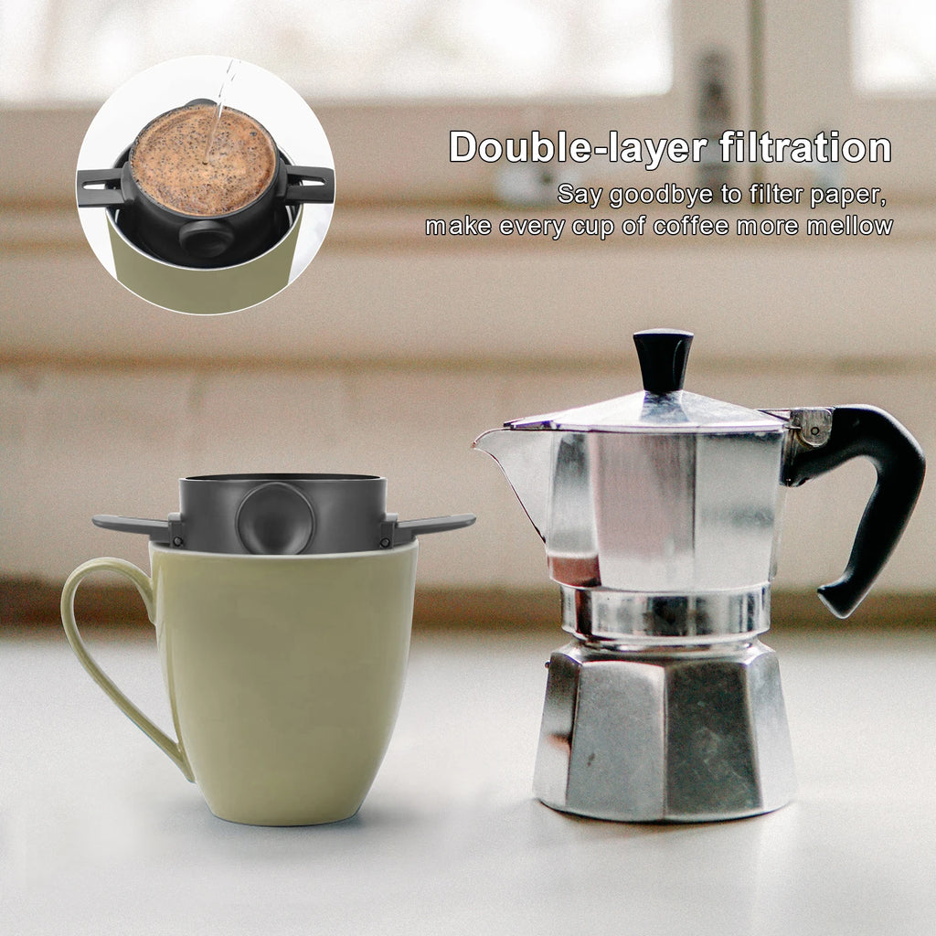 Folding Hand Brewed Coffee Filter Coffee Dripper Cone for Drip Coffee and Tea with Stainless Steel Holder No Filter Paper