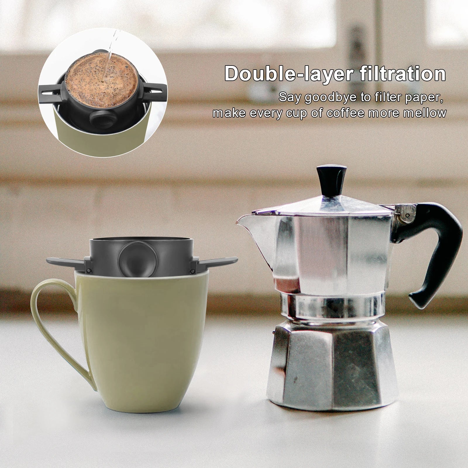 Folding Hand Brewed Coffee Filter Coffee Dripper Cone for Drip Coffee and Tea with Stainless Steel Holder No Filter Paper
