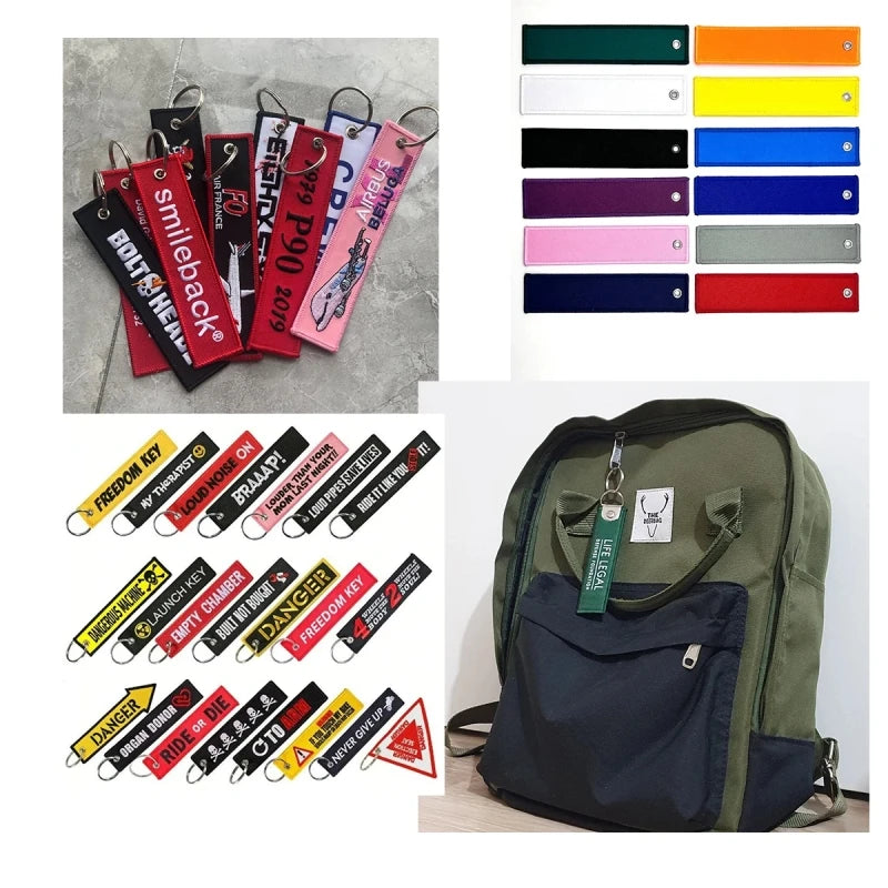 Custom Embroidery Keychains Double-sided Wholesale 50 PCS Printed Woven Logo to Customize Fabric Key Ring Tag for Bag Phone Car