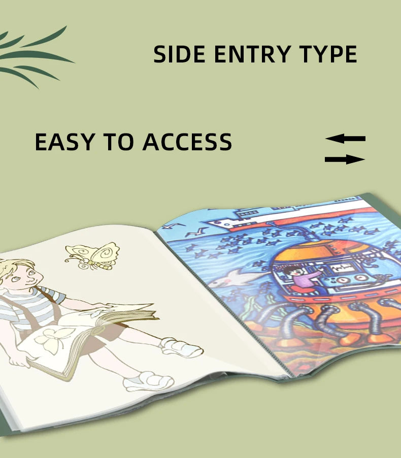 A3 Side-Loading Portfolio 8K Album for Children's Certificates, Artwork, Drawing Paper, and Poster Collection Folder