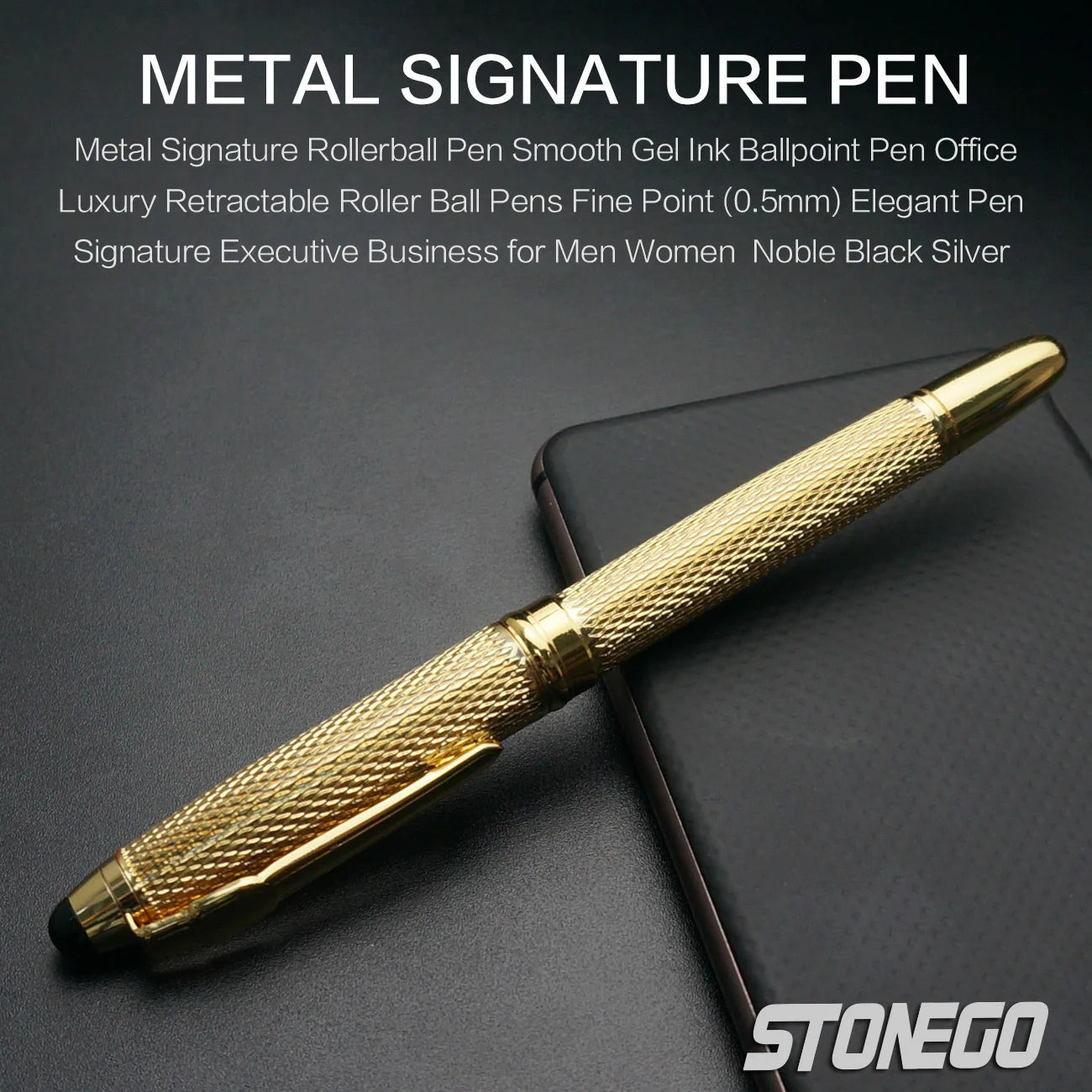 STONEGO Capless Ballpoint Pen, Simply Twist Roller Ball Pen Black Gel Ink Medium Point 1.0mm Smooth Writing Signature Pens