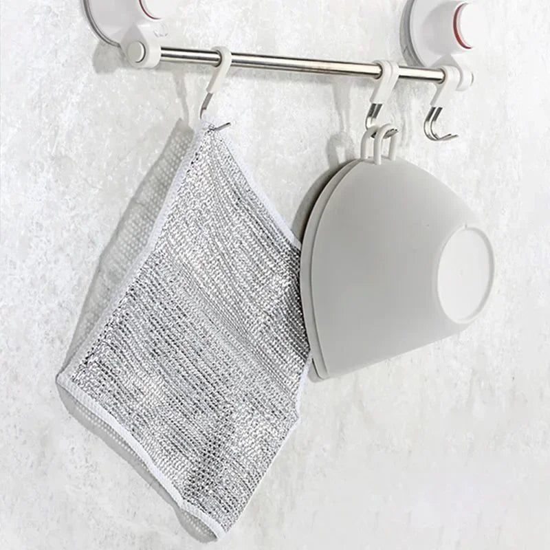 Thickened Steel Wire Cleaning Cloth Non-Scratch Double-layer Iron Microfiber Mesh Dishrag Washing Pot Rags Kitchen Towel