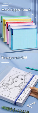5PCS Stationery Storage Folder File Mesh Zipper Pouch A3 A4 A5 A6 B4 B5 Document Bag Zip File Folder School Office Supplies